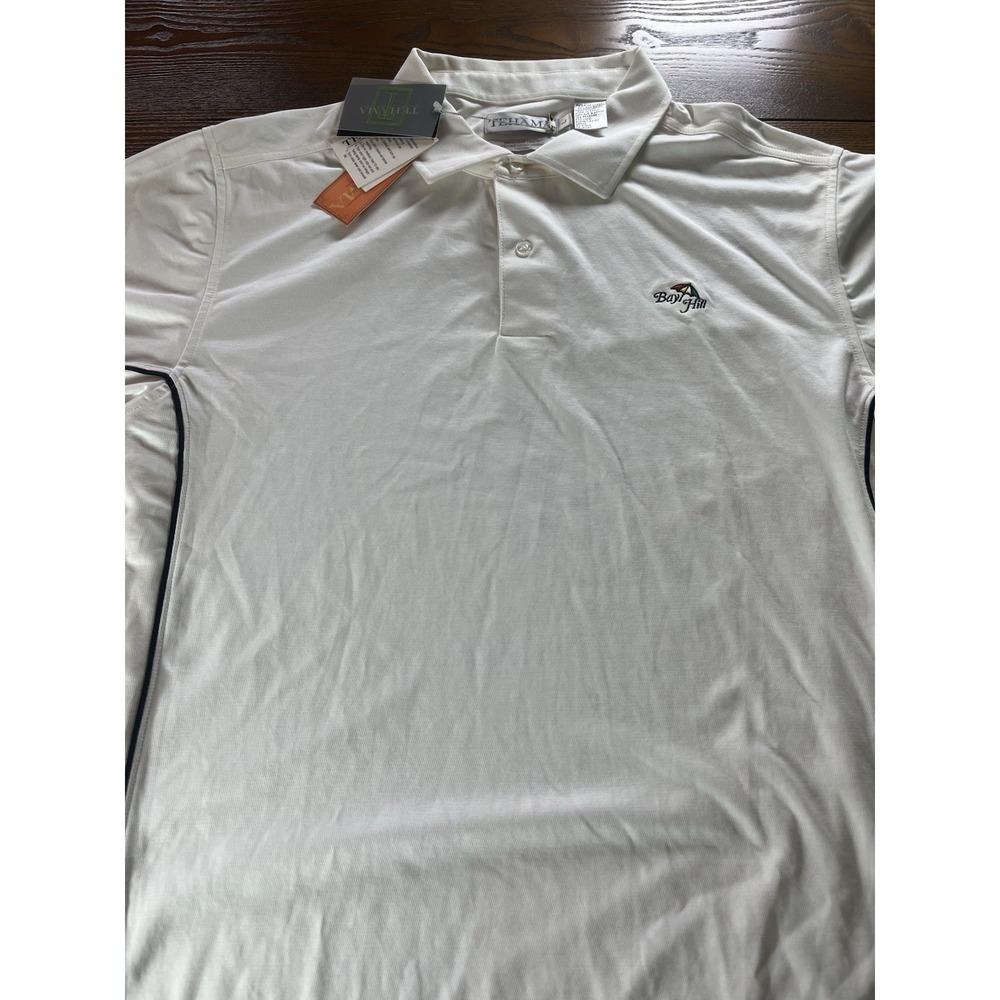 Tehama Bay Hill Golf Polo Shirt Mens Large White Short Sleeve Pima Cotton Blend